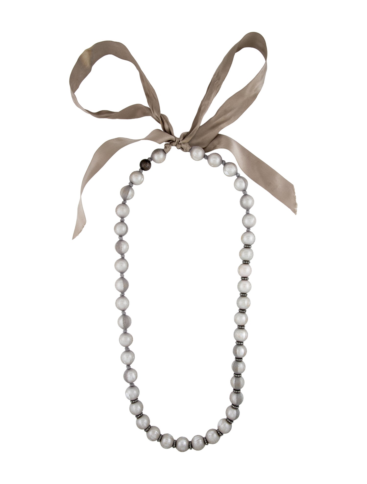 Lanvin Ribbon, Fabric, Faux Pearl & Crystal Station Necklace