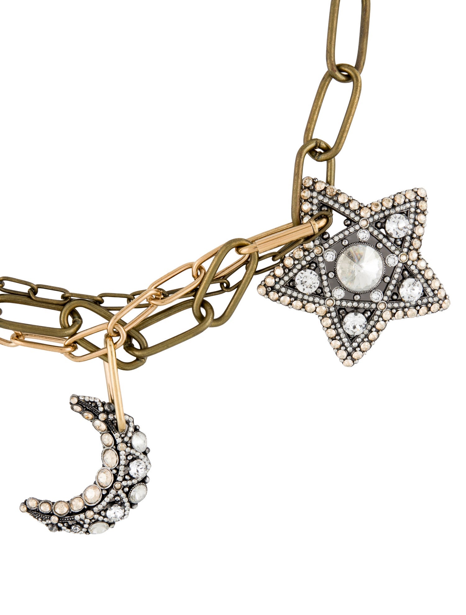 Lanvin Crystal Star & Moon Pendant Necklace