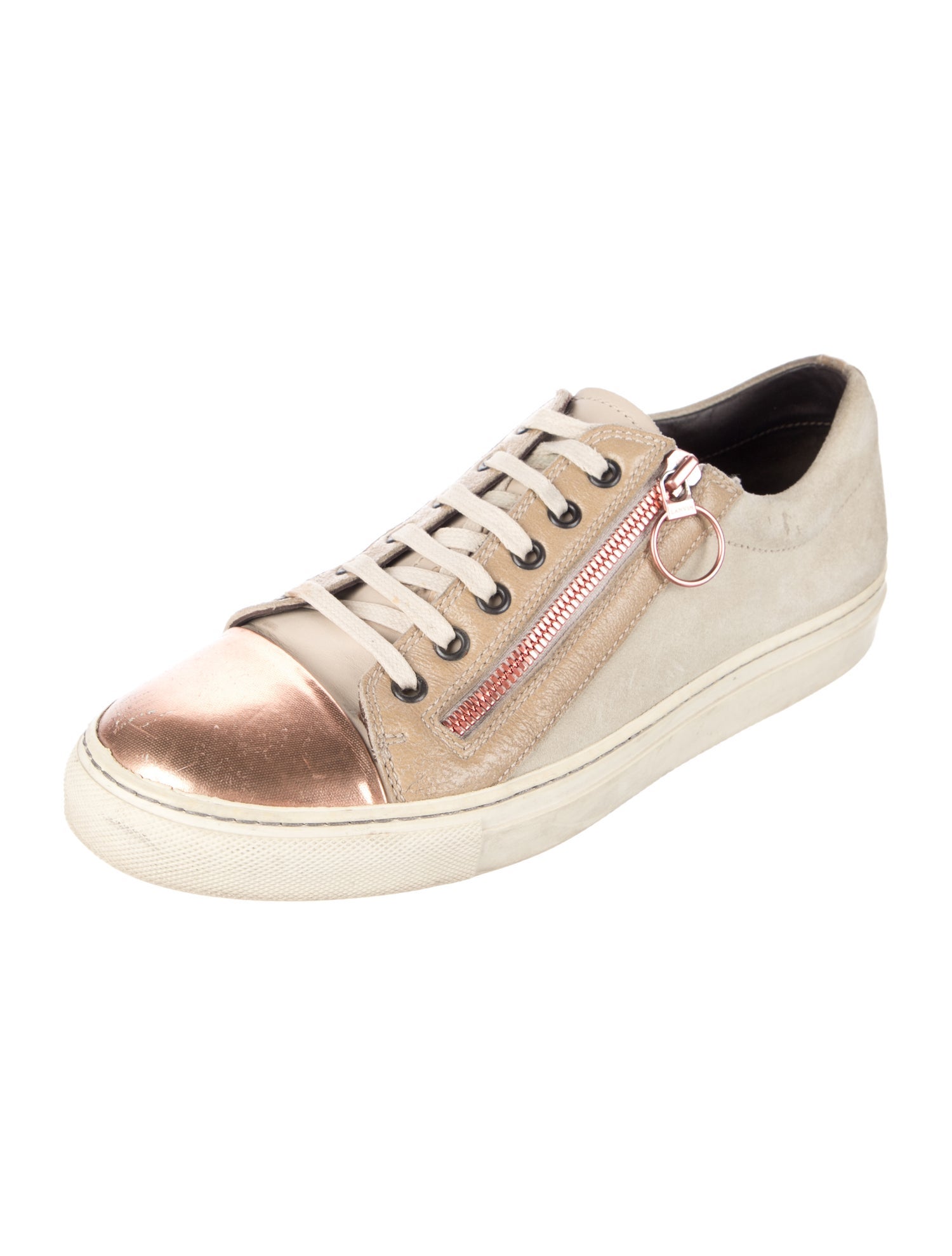 Lanvin Suede Colorblock Pattern Sneakers