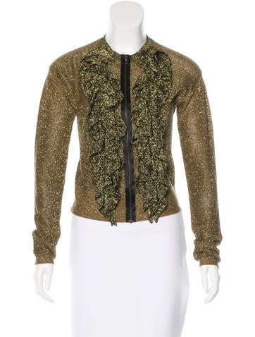 Lanvin Ruffle-Accented Metallic Cardigan