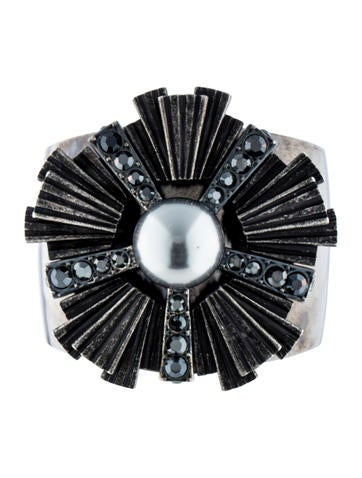 Lanvin Starburst Crystal and Pearl Cuff