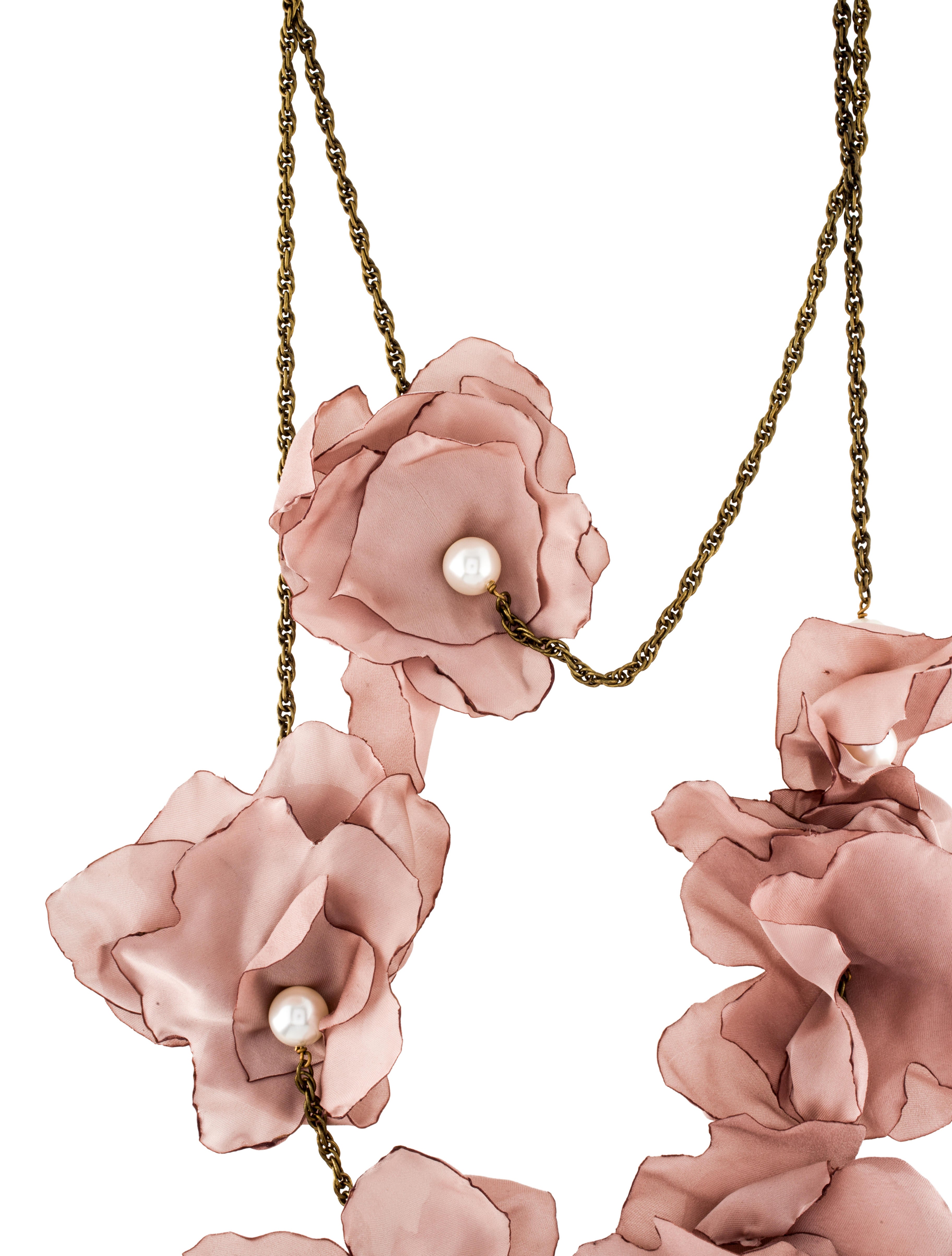 Lanvin Faux Pearl & Satin Flower Multistrand Necklace Necklaces