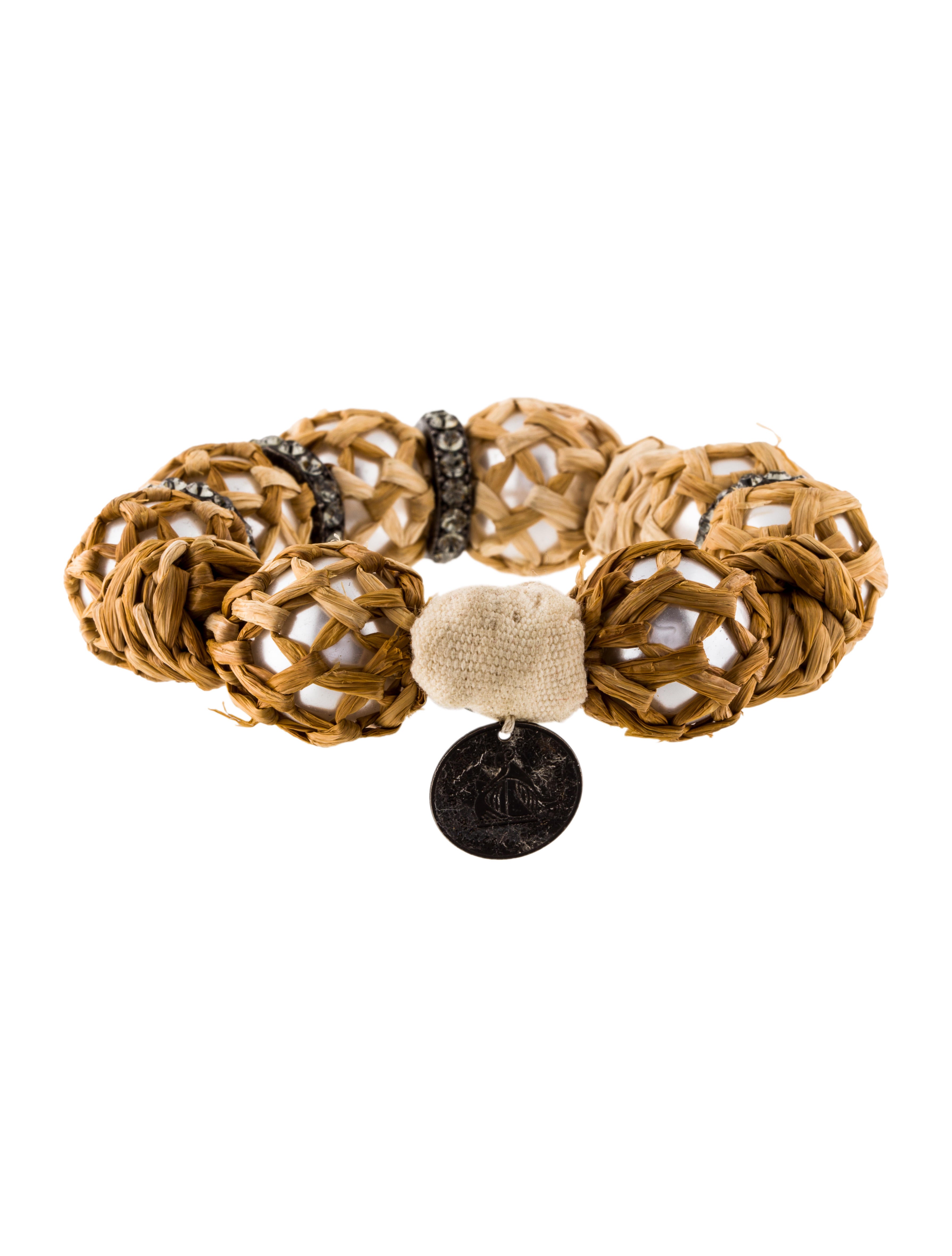 Lanvin Raffia Wrapped Faux Pearl Bracelet Bracelets LAN62892 The