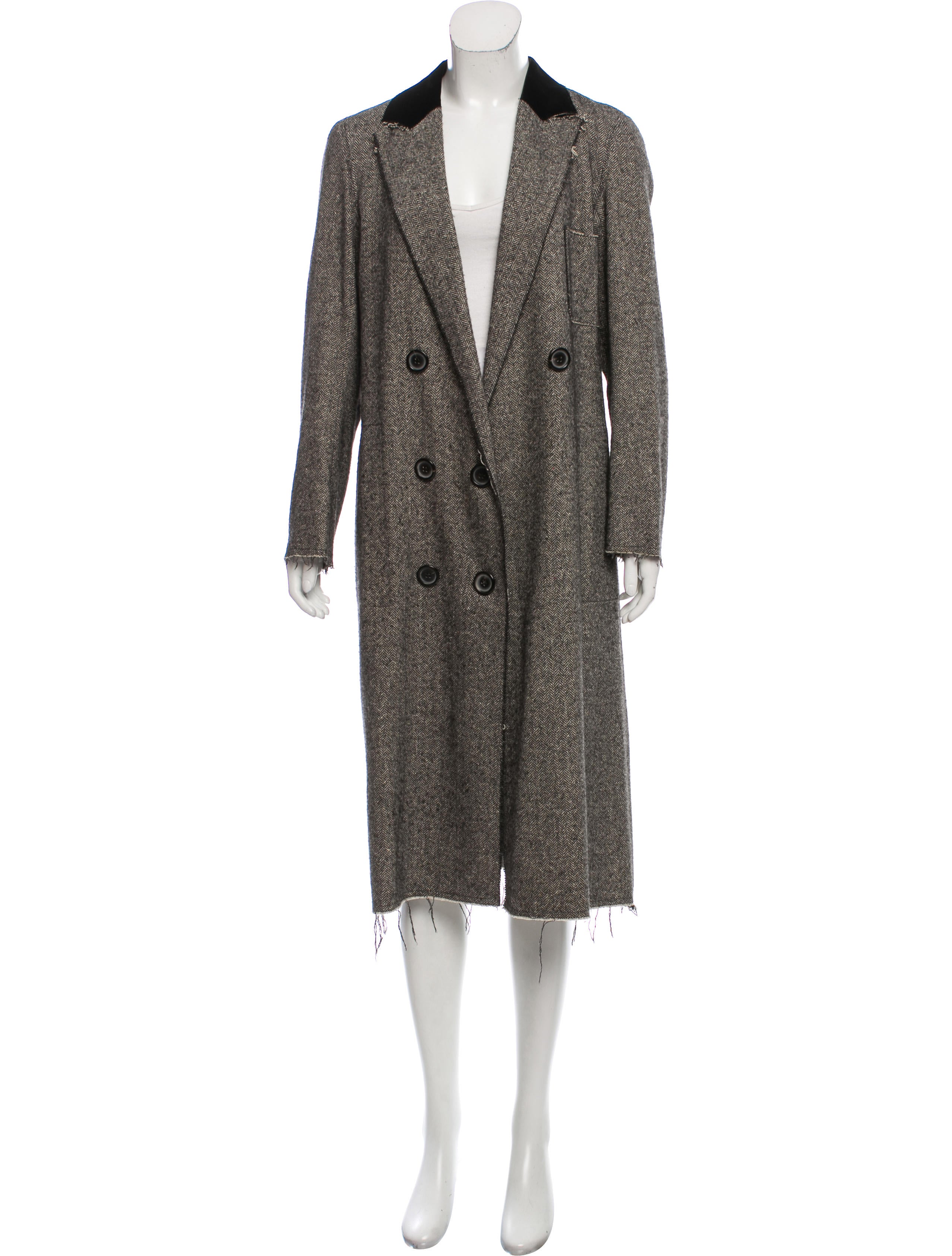 Lanvin Cashmere-Blend Herringbone Coat - Black Coats
