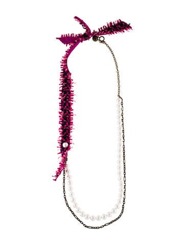 Lanvin Multistrand Faux Pearl & Tweed Necklace