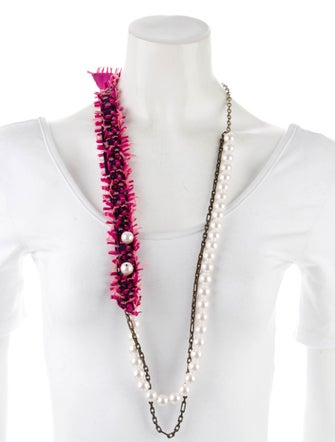 Lanvin Faux Pearl & Tweed Multistrand Necklace