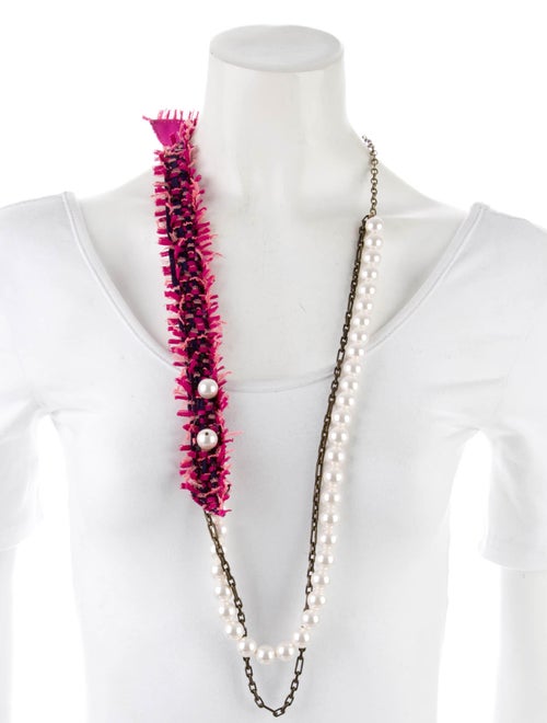 Lanvin Faux Pearl & Tweed Multistrand Necklace