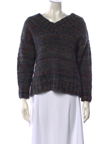 Pre-owned Lancel Striped V-neck Sweater In Gray