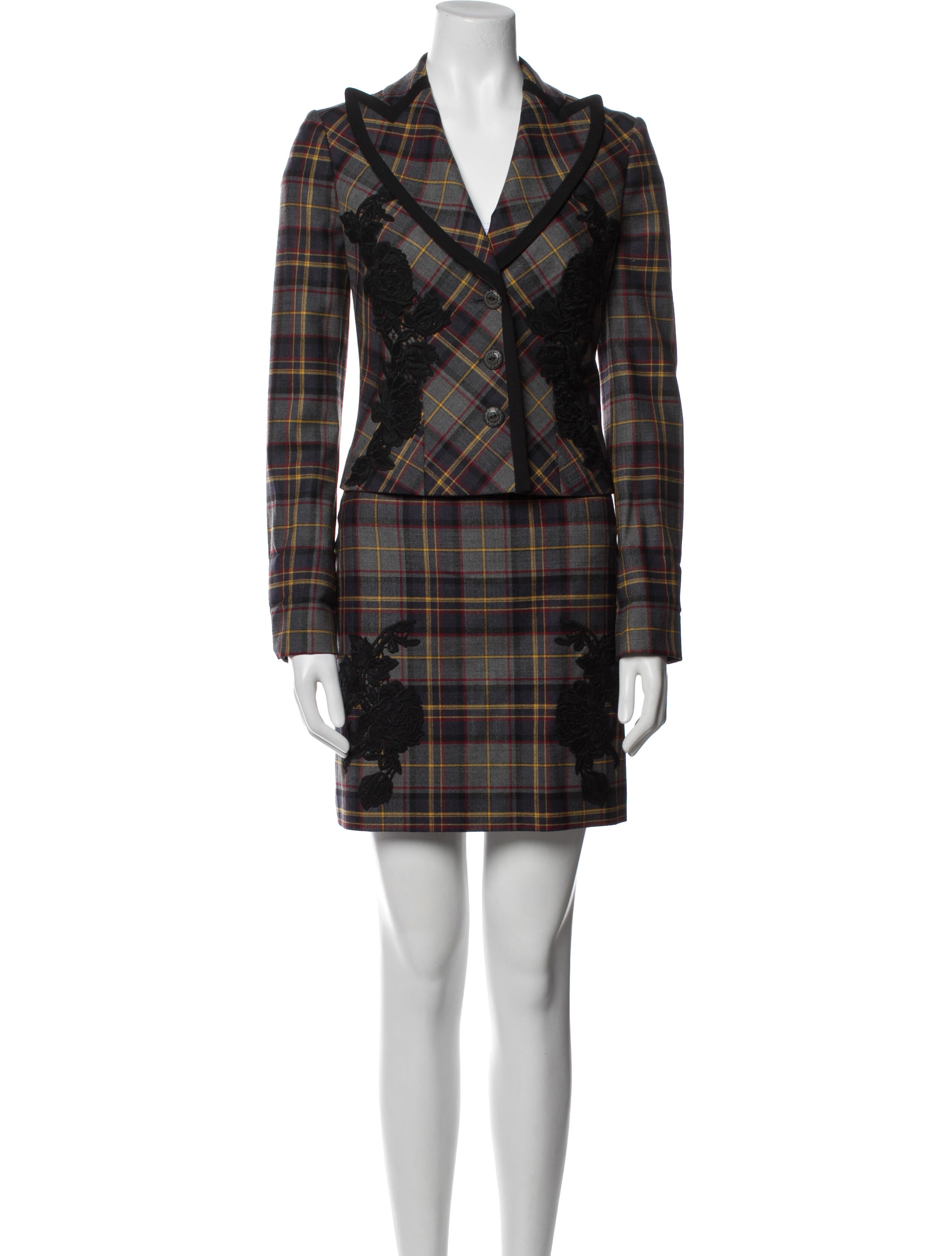 La Perla Wool Plaid Print Blazer