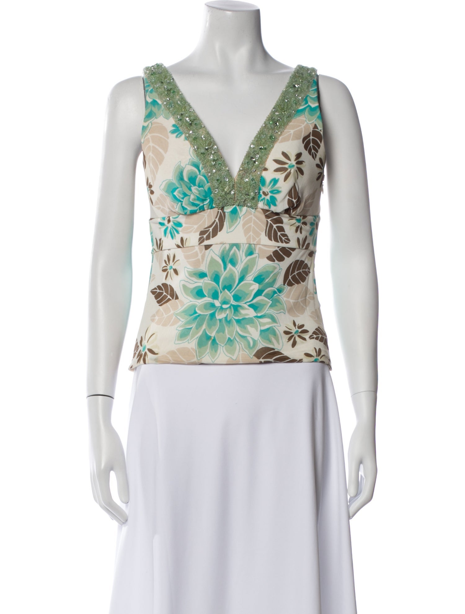 La Perla Floral Print V-Neck Crop Top