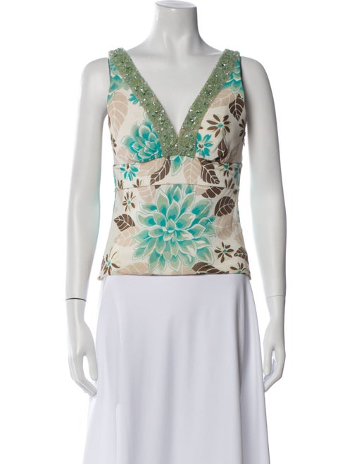 La Perla Floral Print V-Neck Crop Top