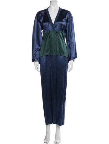 Pre-owned La Perla Silk Colorblock Pattern Robe In Blue