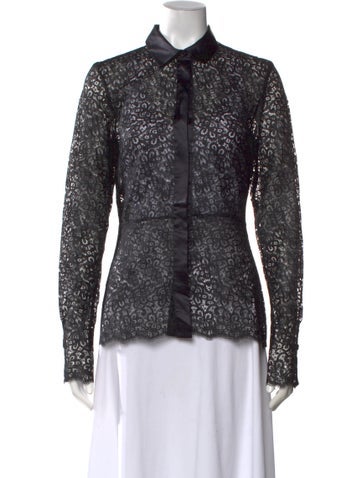 Pre-owned La Perla Lace Pattern Long Sleeve Blouse In Black
