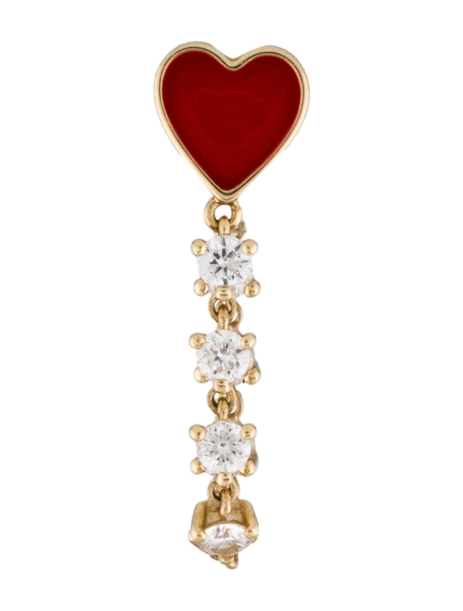 The Last Line 14K Diamond & Enamel Heart Single Stud & Chain Earring