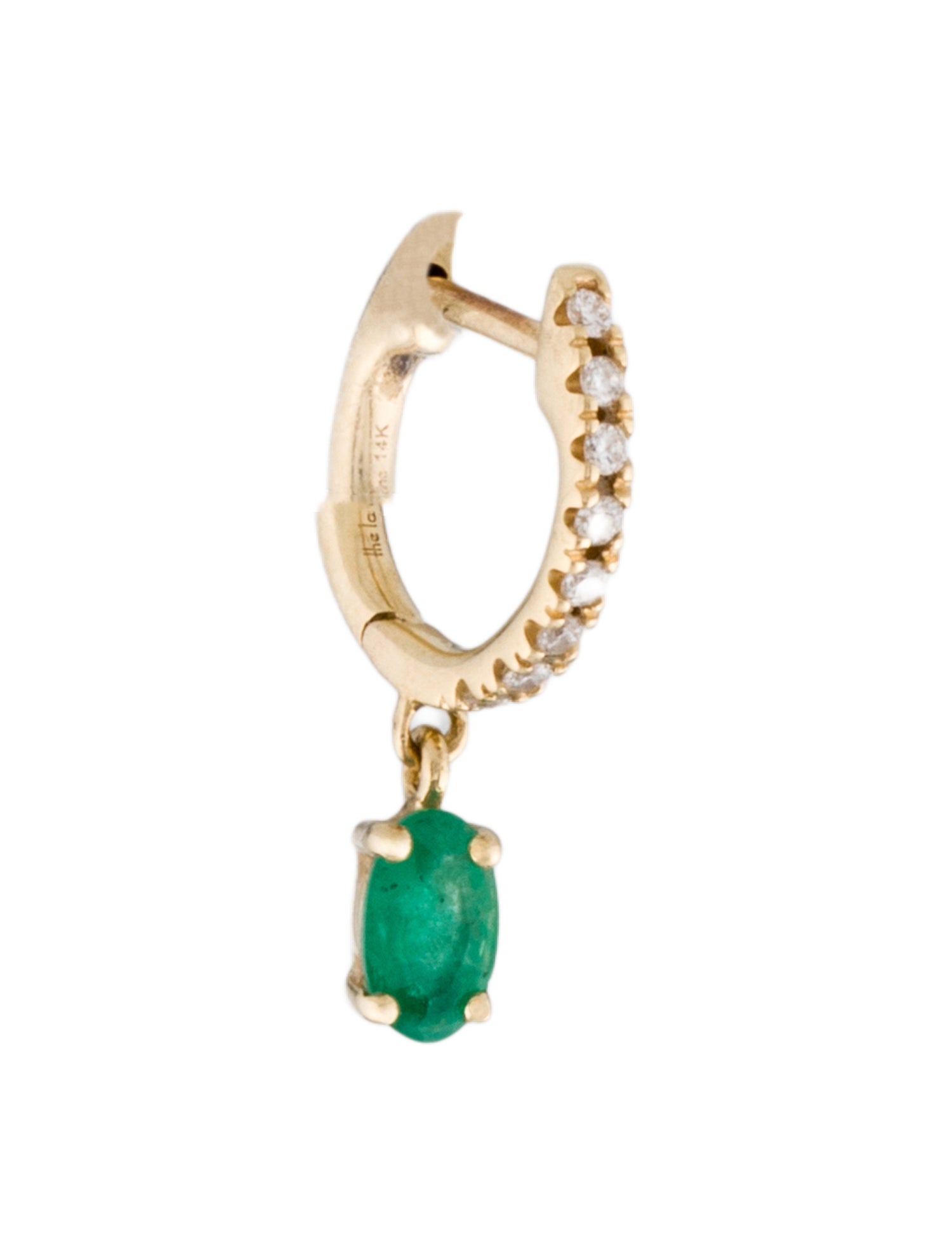 The Last Line 14K Emerald & Diamond Single Drop Earring