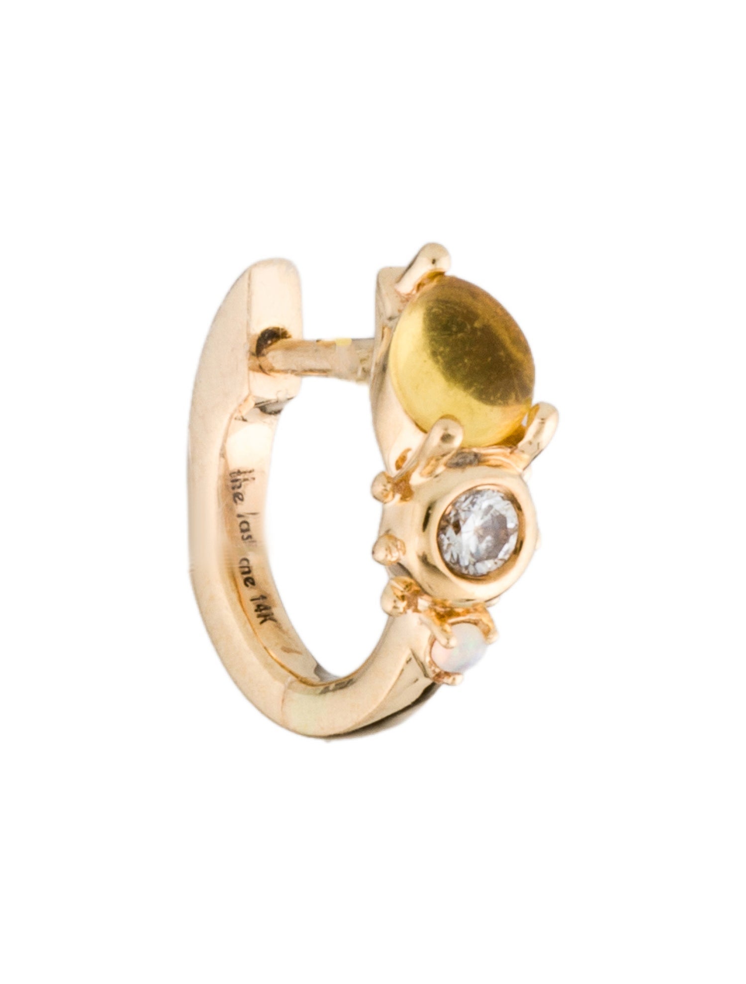 The Last Line 14K Opal & Diamond Single Huggie Earring