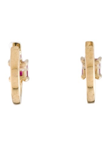 The Last Line 14K Ruby & Diamond Huggie Hoops — image 3 of 4