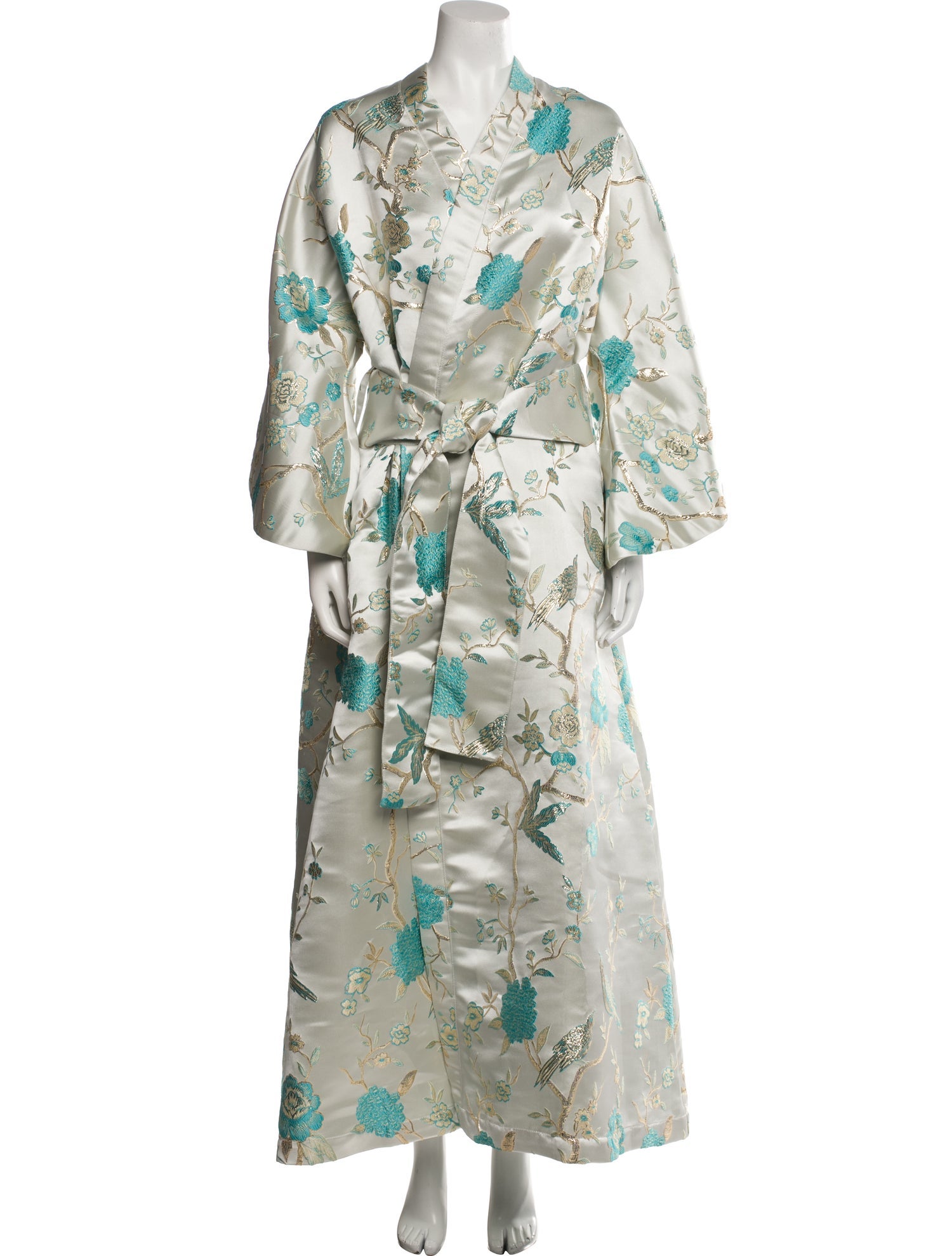 La Vie Style House Floral Print Embroidered Accent Robe