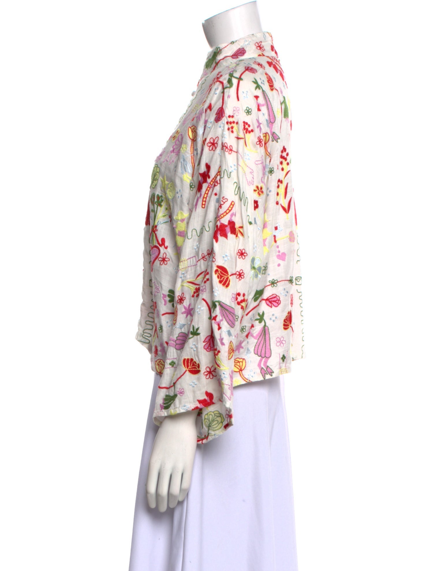 La Vie Style House Floral Print Mock Neck Button-Up Top