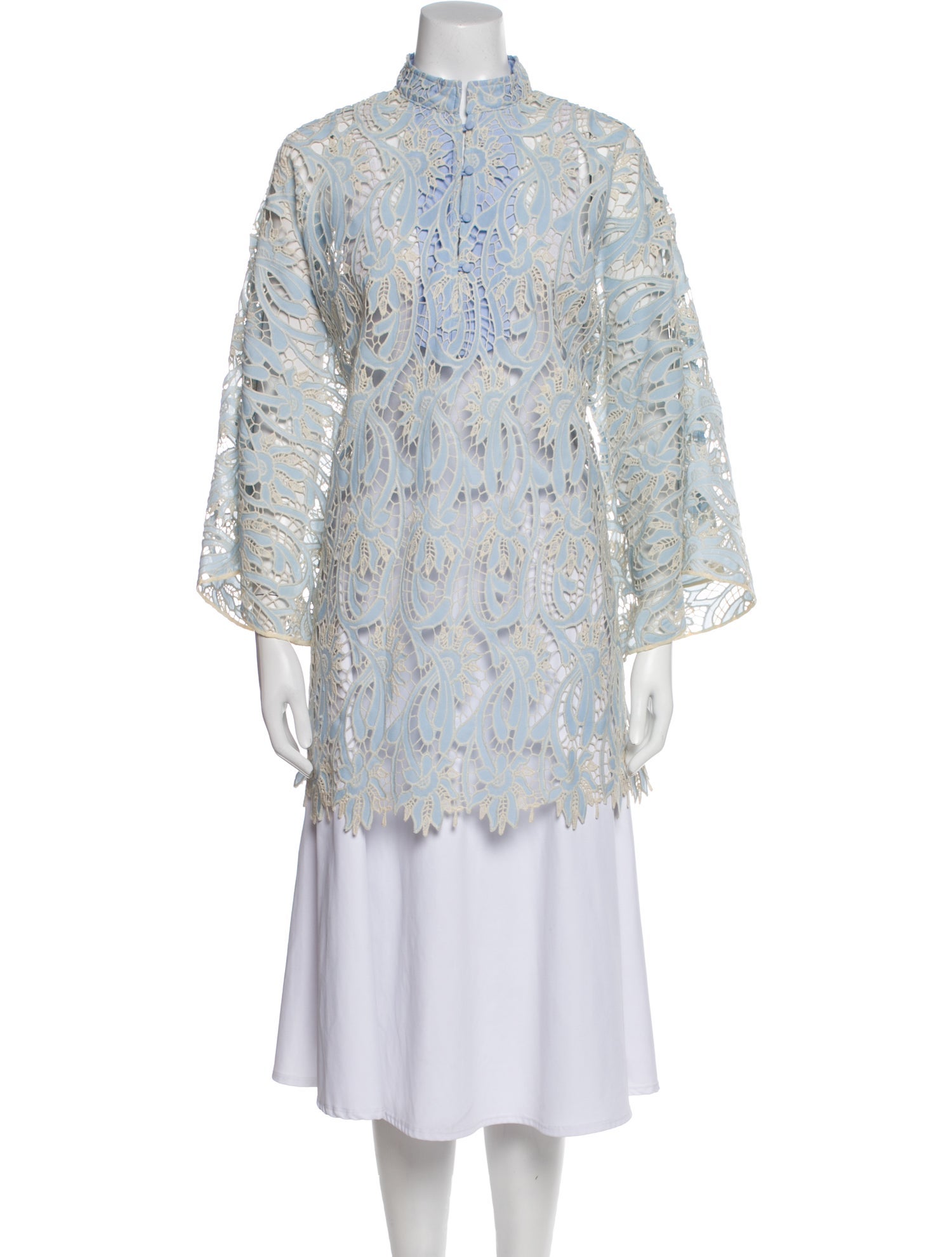 La Vie Style House Lace Pattern Mock Neck Tunic