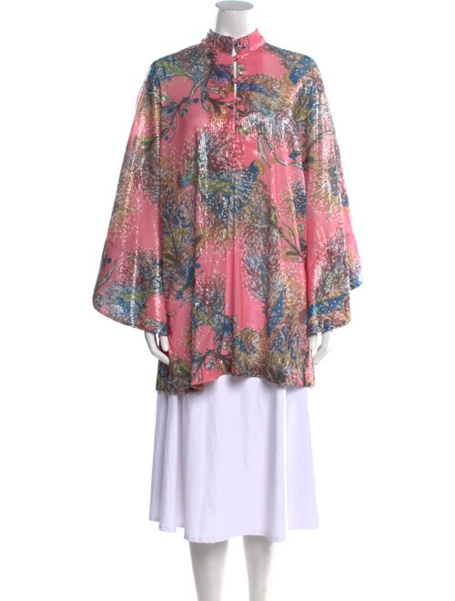 La Vie Style House Floral Print Mock Neck Tunic