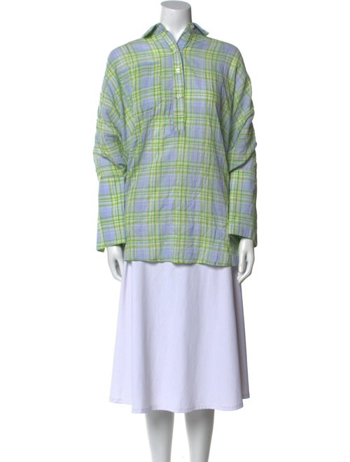 La Vie Style House Plaid Print Long Sleeve Button-Up Top