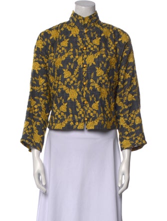 La Vie Style House Floral Print Mock Neck Button-Up Top