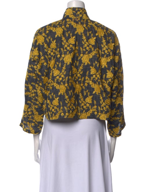 La Vie Style House Floral Print Mock Neck Button-Up Top