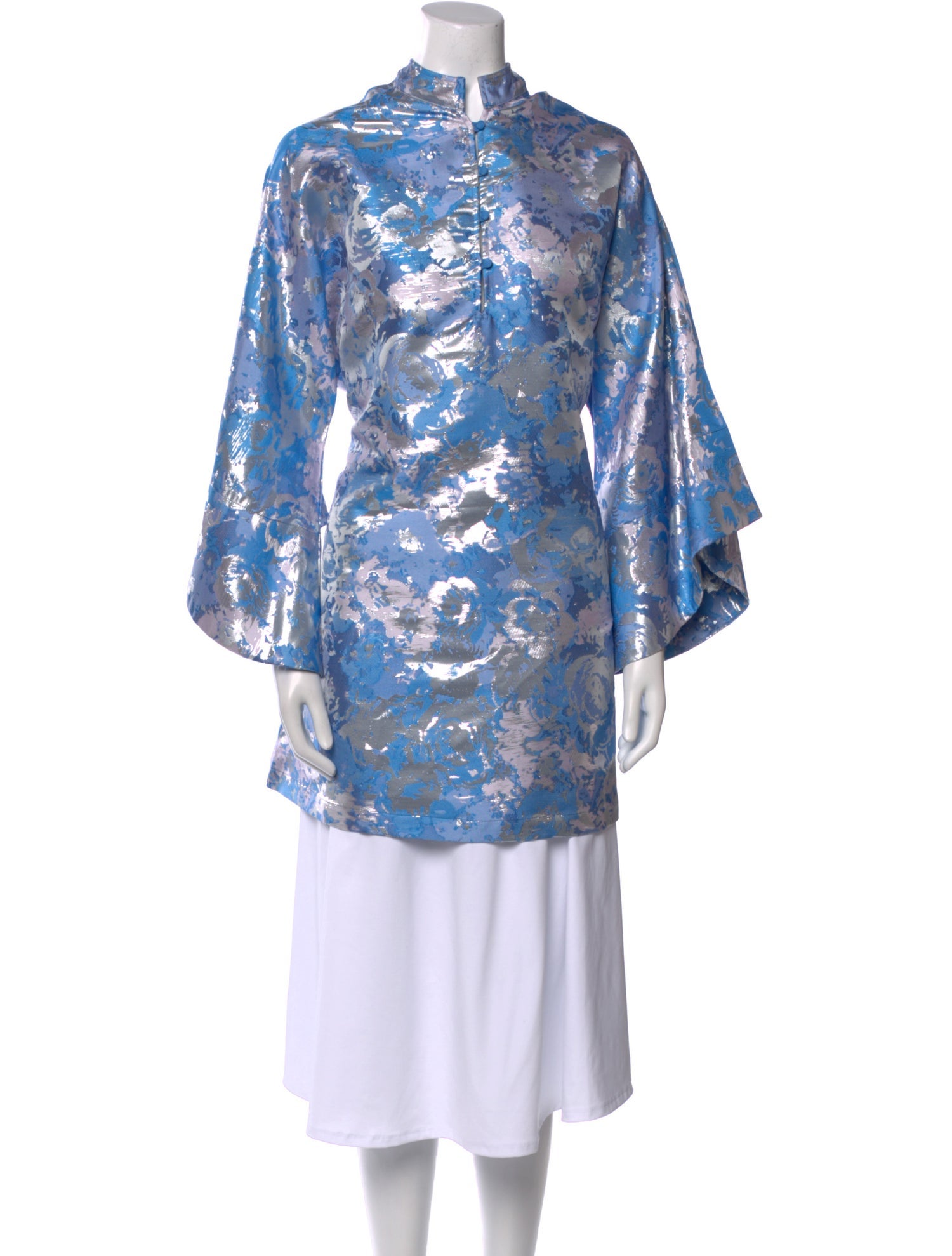 La Vie Style House Floral Print Mock Neck Tunic