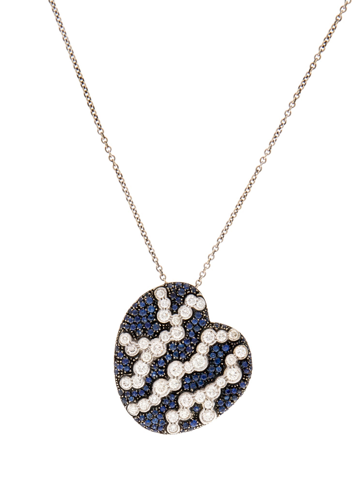 Luca Carati 18K 1.40ctw Sapphire & Diamond Abstract Heart Pendant Necklace