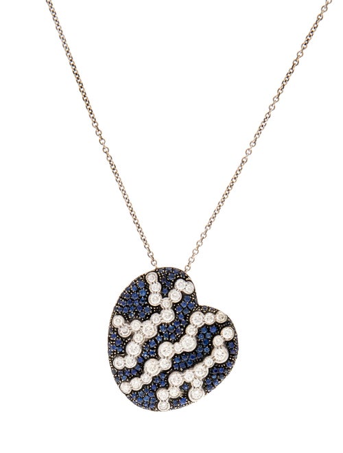 Luca Carati 18K 1.40ctw Sapphire & Diamond Abstract Heart Pendant Necklace