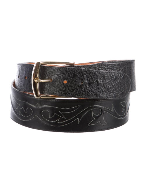 Lucchese Gold-Tone Buckle Leather Belt black