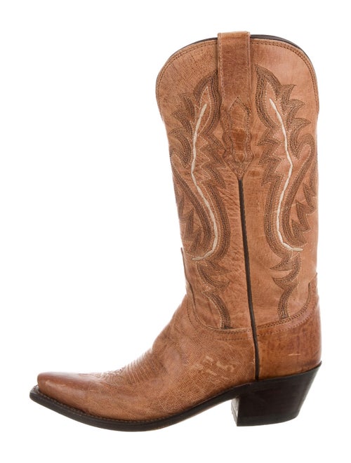 Lucchese Leather Embroidered Accent Western Boots