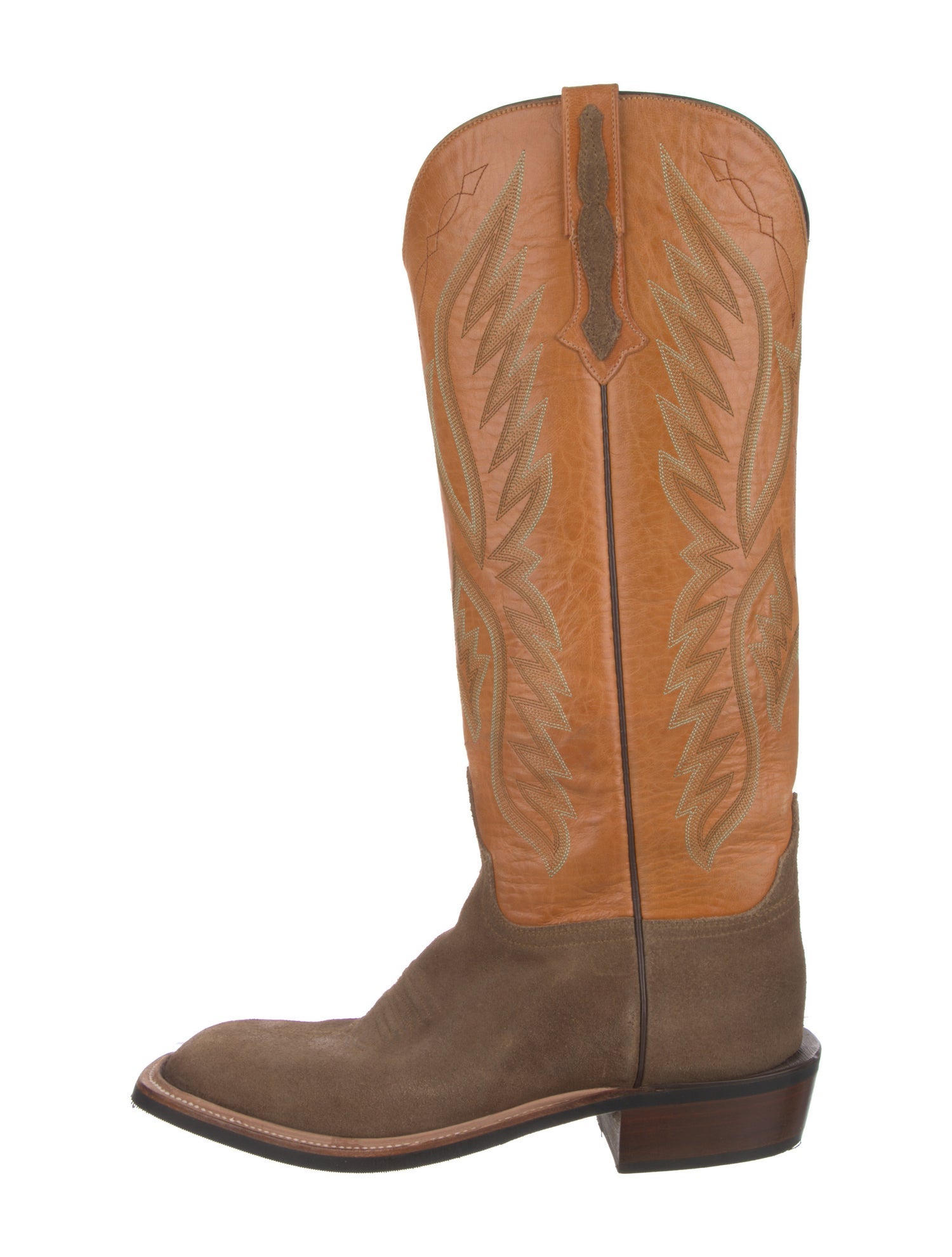 Lucchese Leather Embroidered Accent Riding Boots - Orange Boots, Shoes ...