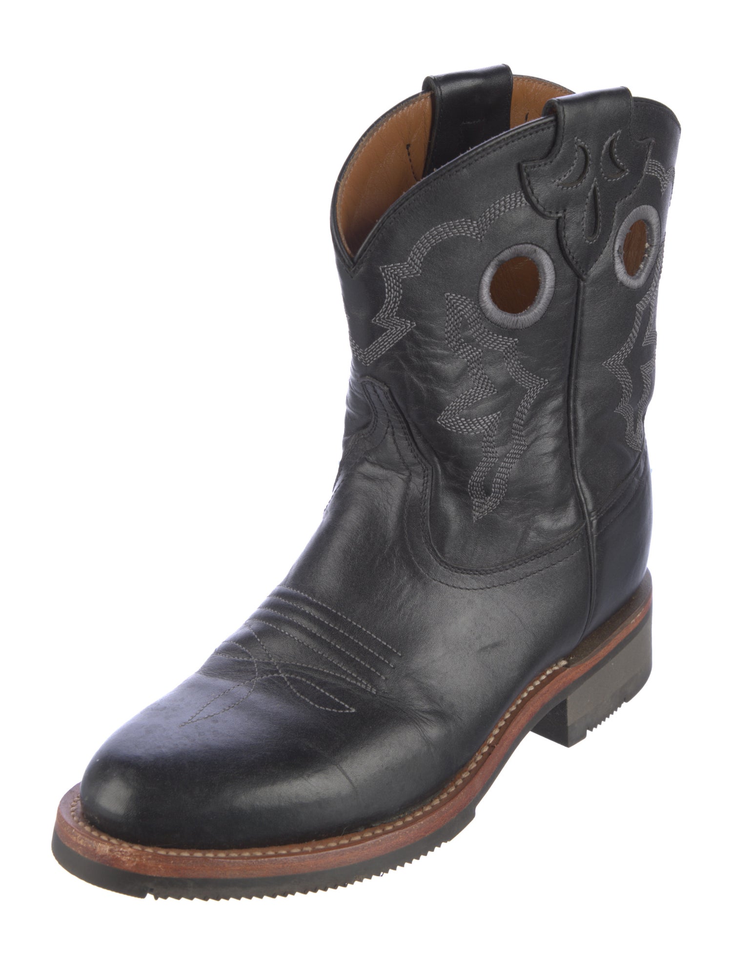 Lucchese Leather Floral Print Western Boots