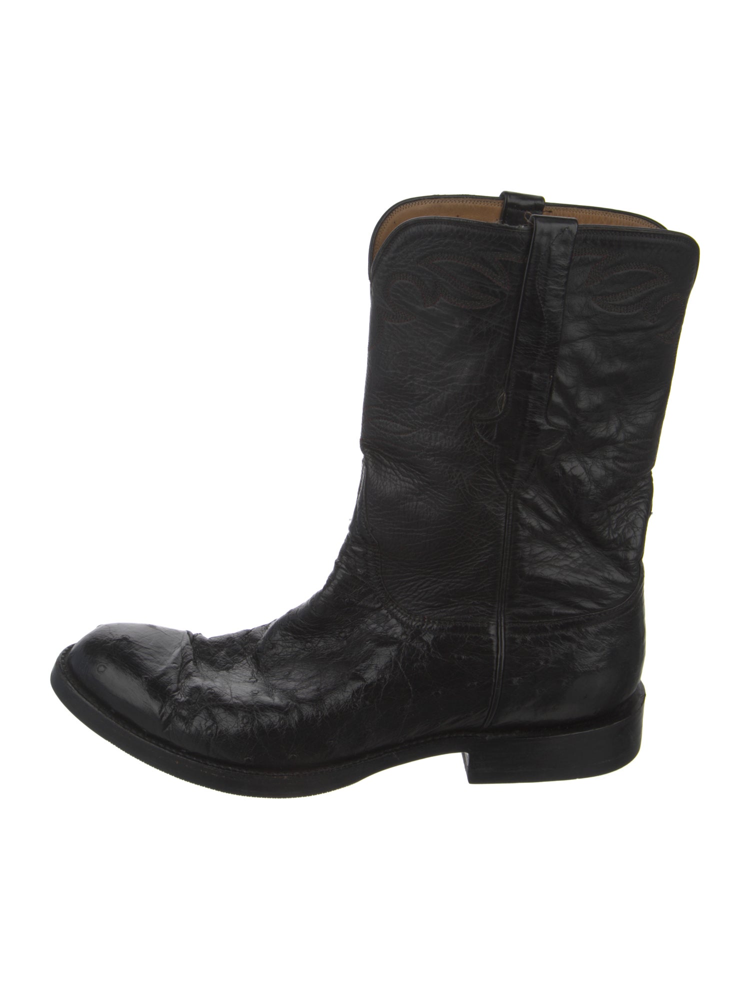 Lucchese Leather Embroidered Accent Moto Boots