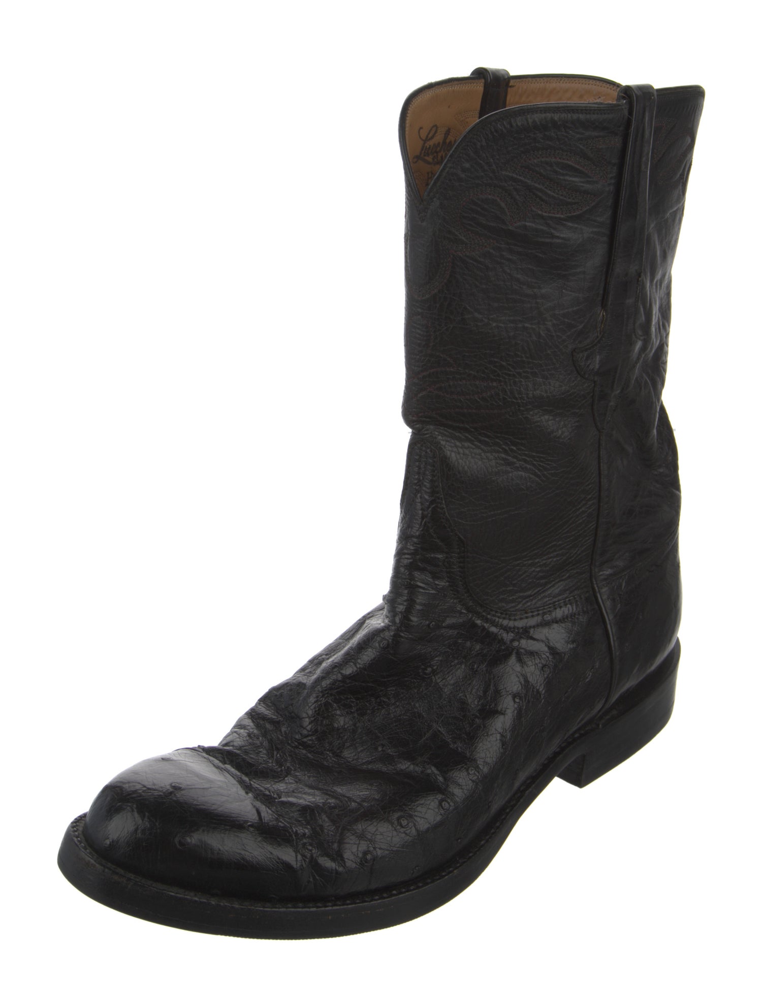 Lucchese Leather Embroidered Accent Moto Boots