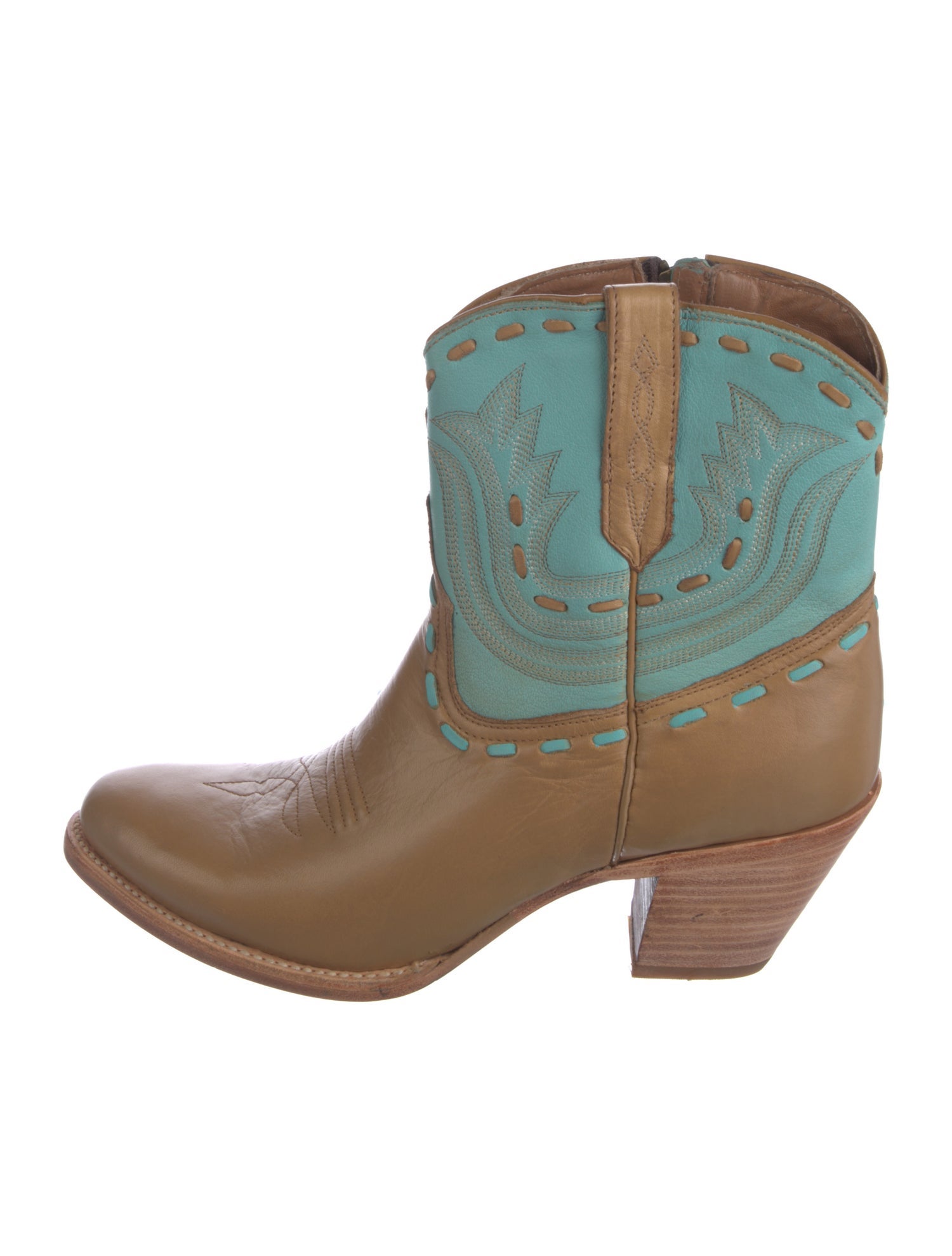 Lucchese Leather Colorblock Pattern Western Boots