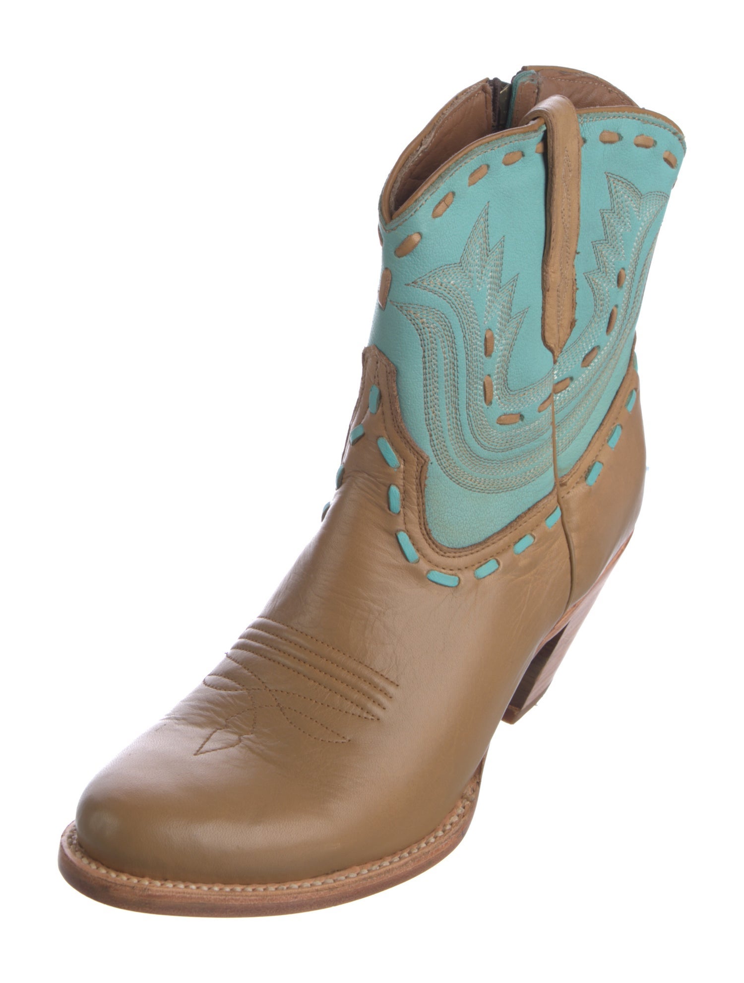 Lucchese Leather Colorblock Pattern Western Boots