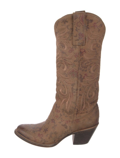 Lucchese Leather Embroidered Accent Western Boots