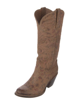 Lucchese Leather Embroidered Accent Western Boots