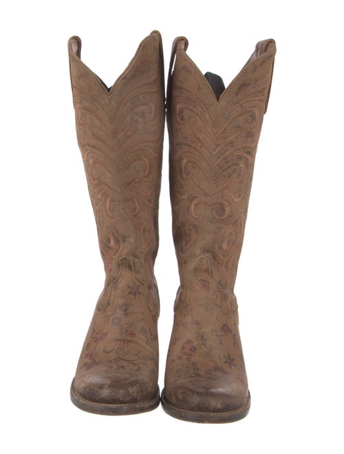 Lucchese Leather Embroidered Accent Western Boots
