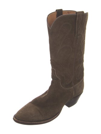 Lucchese Leather Embroidered Accent Western Boots