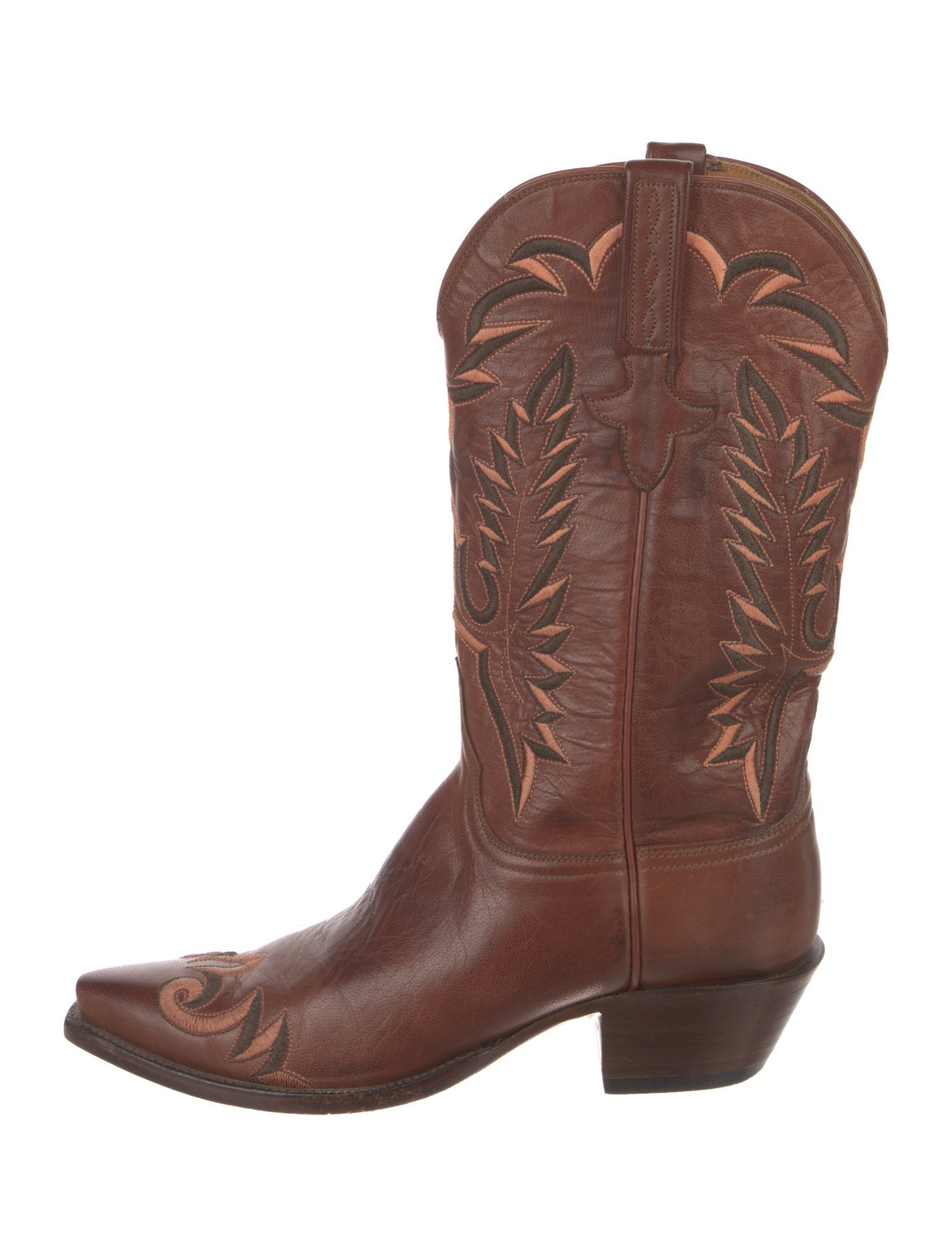 Lucchese Leather Embroidered Accent Western Boots