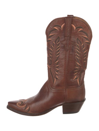 Lucchese Leather Embroidered Accent Western Boots