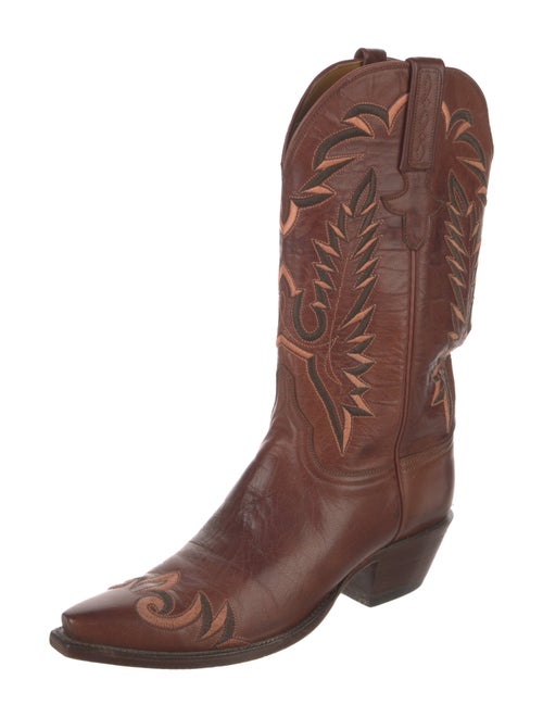 Lucchese Leather Embroidered Accent Western Boots