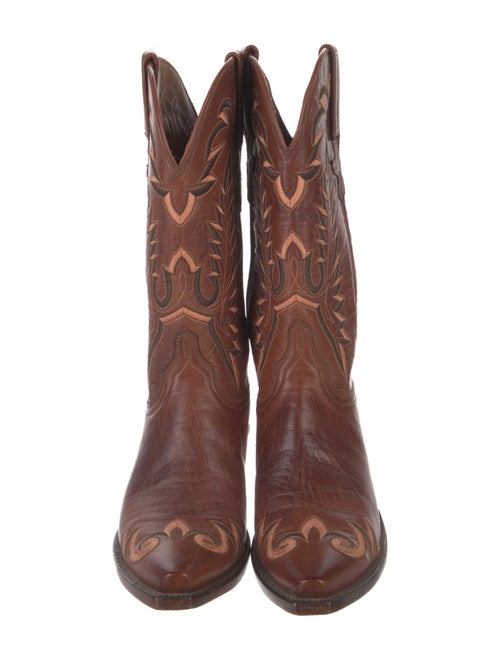Lucchese Leather Embroidered Accent Western Boots