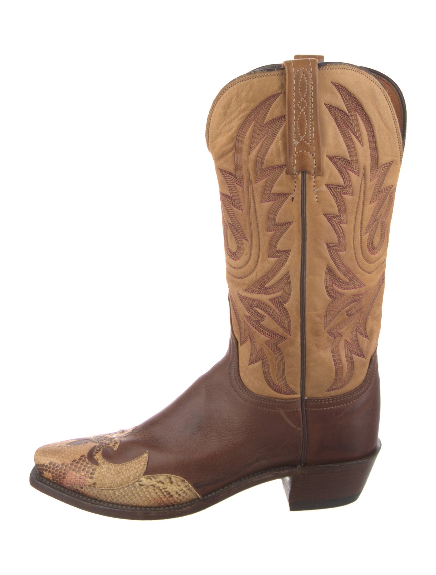 Lucchese Leather Colorblock Pattern Western Boots