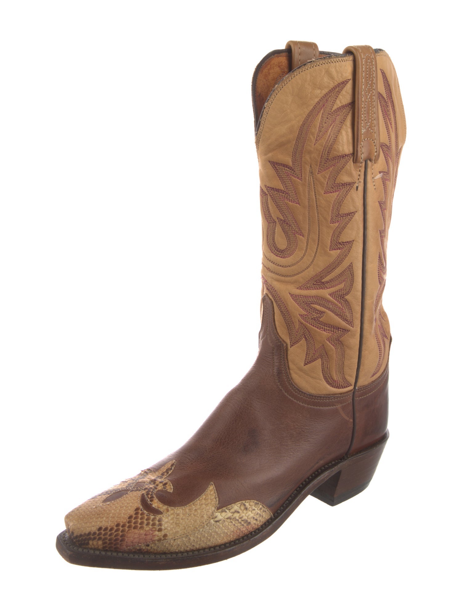 Lucchese Leather Colorblock Pattern Western Boots