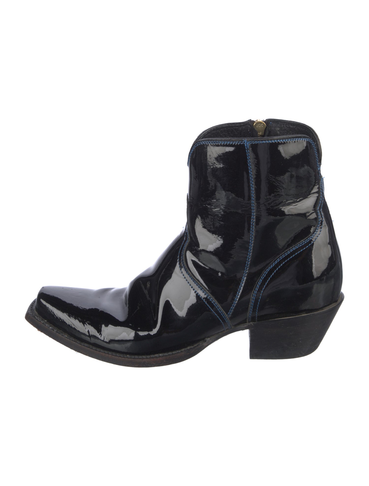 Lucchese Patent Leather Embroidered Accent Western Boots